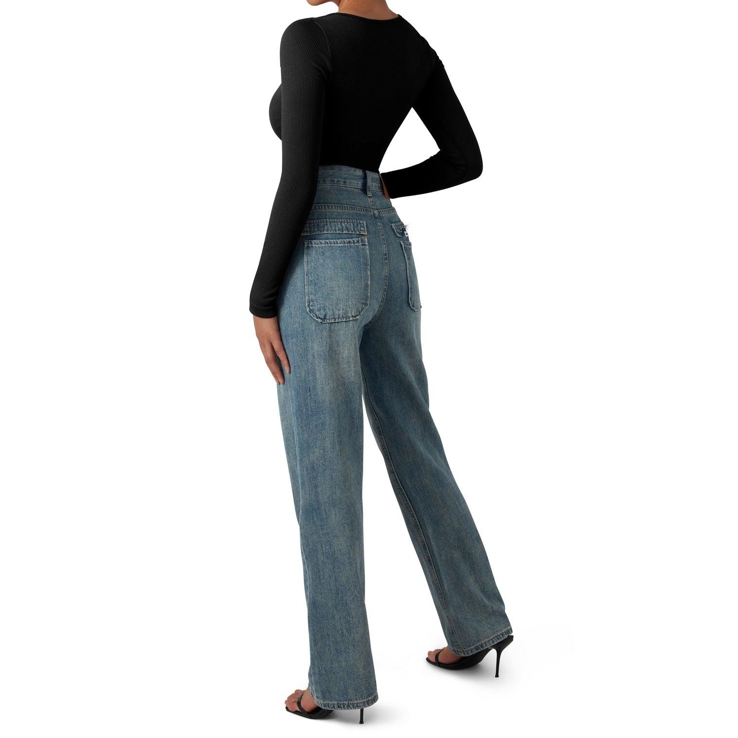 Ribbed Notch Neck Bodysuit - Long Sleeve-SUUKSESS