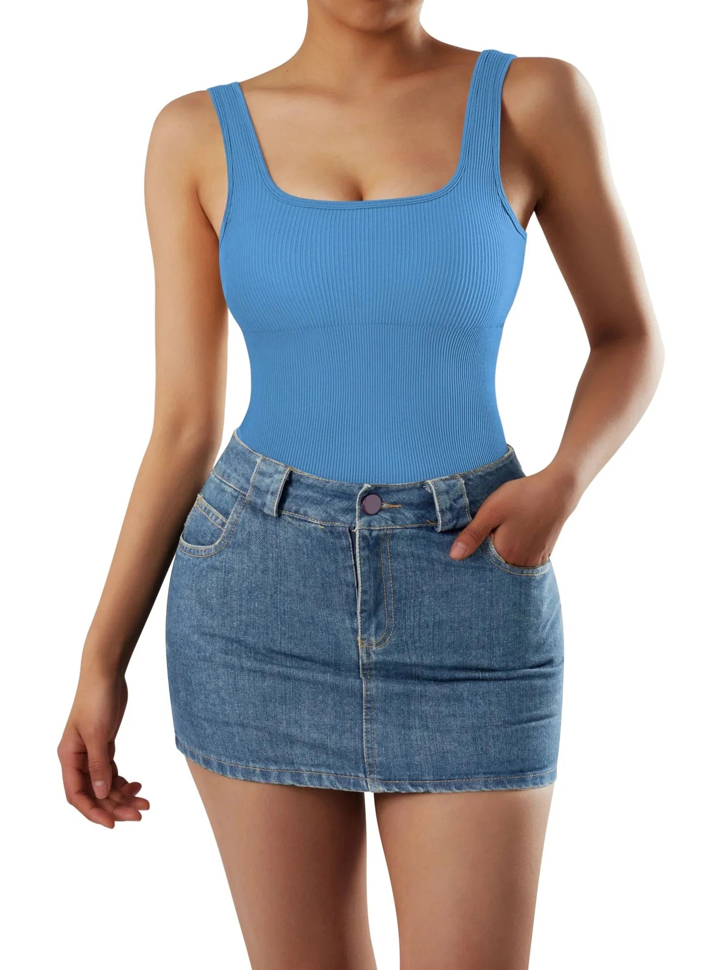 Flash Sales - Ribbed Bodysuit-Clothing-SUUKSESS-Light Blue-S-SUUKSESS