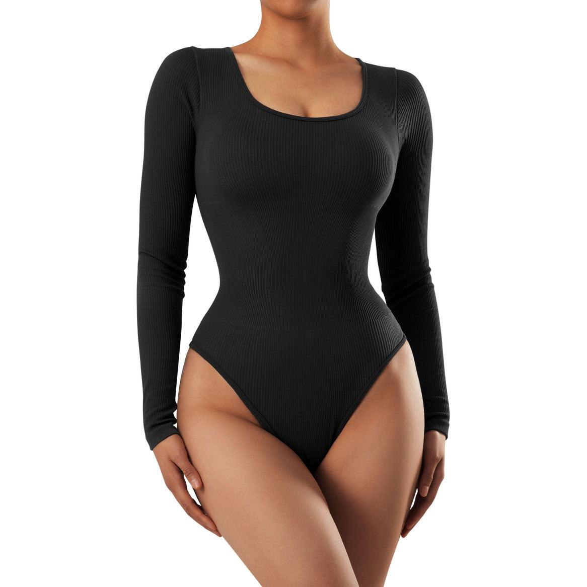 Ribbed Scoop Neck Bodysuit - Long Sleeve-SUUKSESS