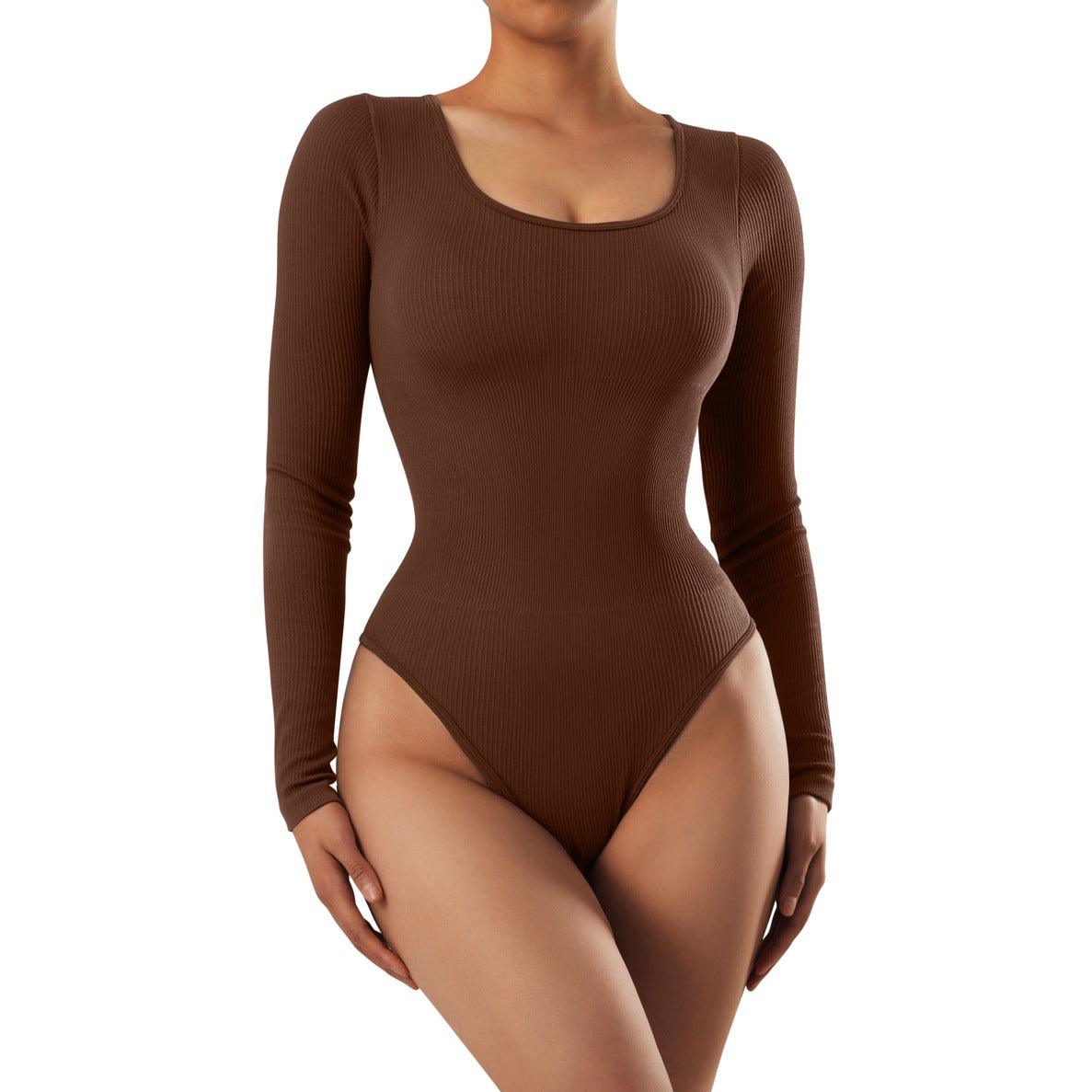 Ribbed Scoop Neck Bodysuit - Long Sleeve-SUUKSESS