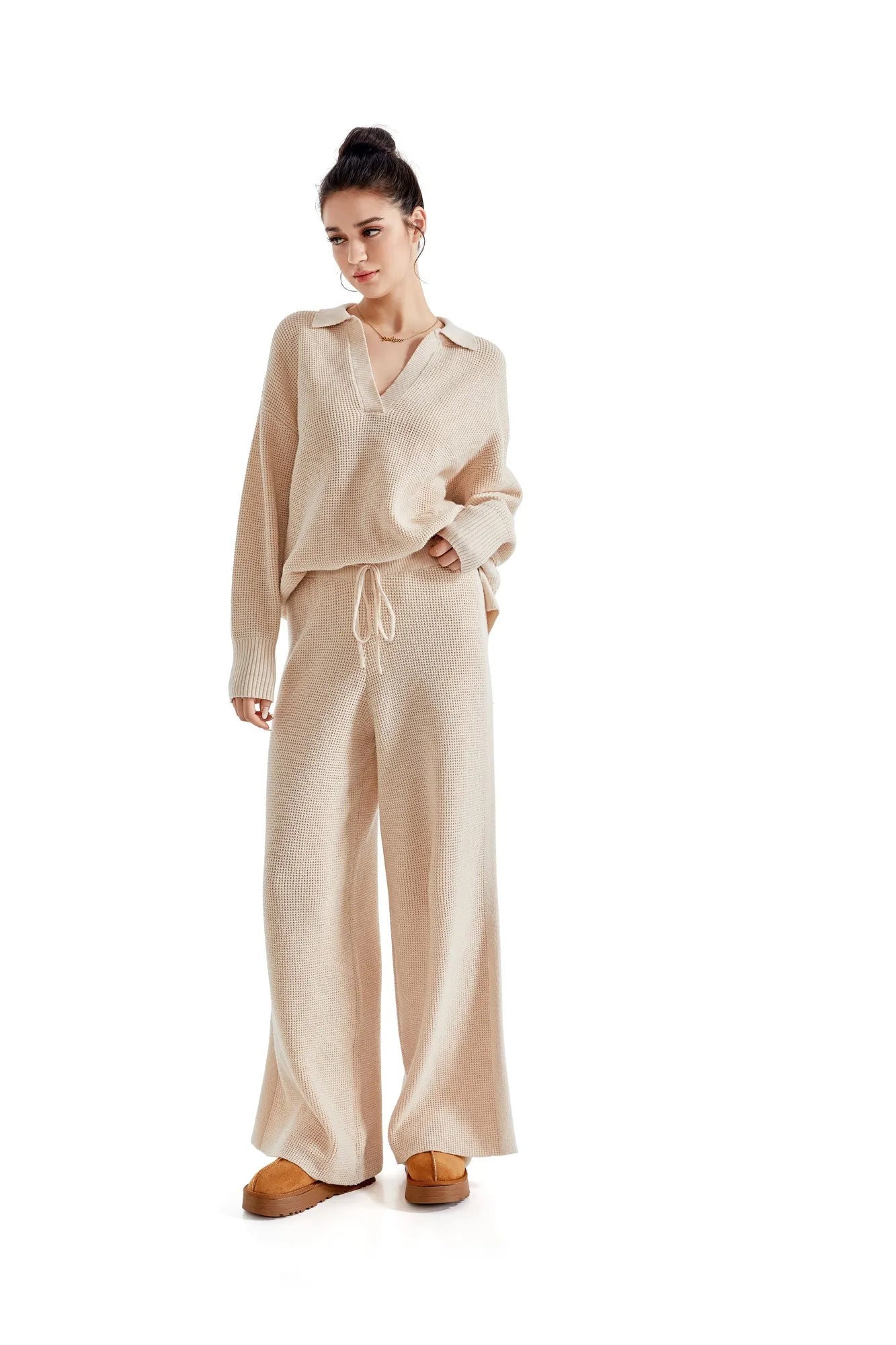 Waffle Knit Sweater Lounge Set-Clothing-SUUKSESS-SUUKSESS