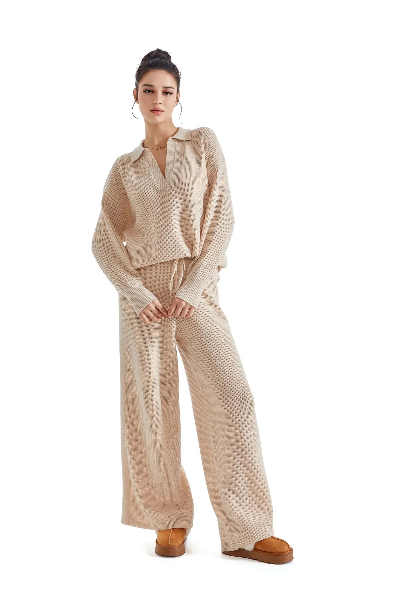 Waffle Knit Sweater Lounge Set-Clothing-SUUKSESS-SUUKSESS