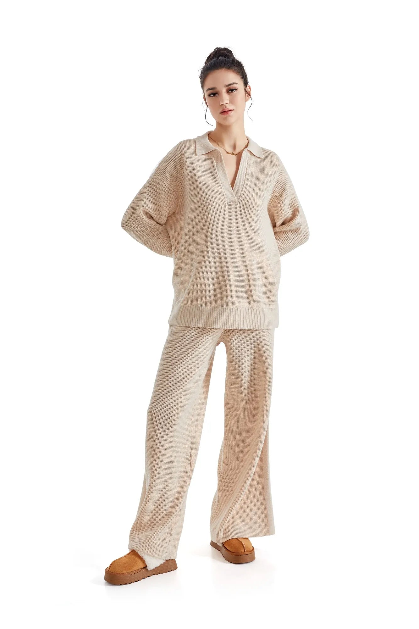 Waffle Knit Sweater Lounge Set-Clothing-SUUKSESS-SUUKSESS