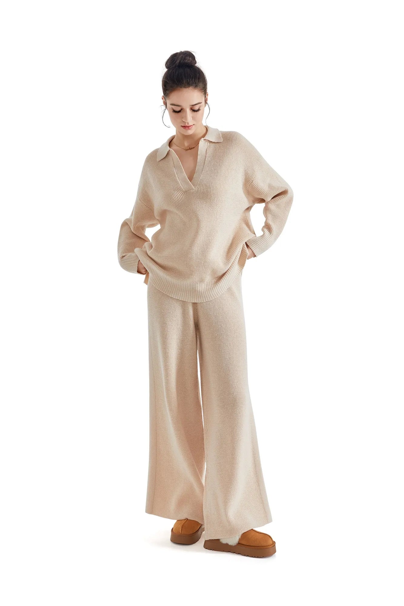 Waffle Knit Sweater Lounge Set-Clothing-SUUKSESS-SUUKSESS