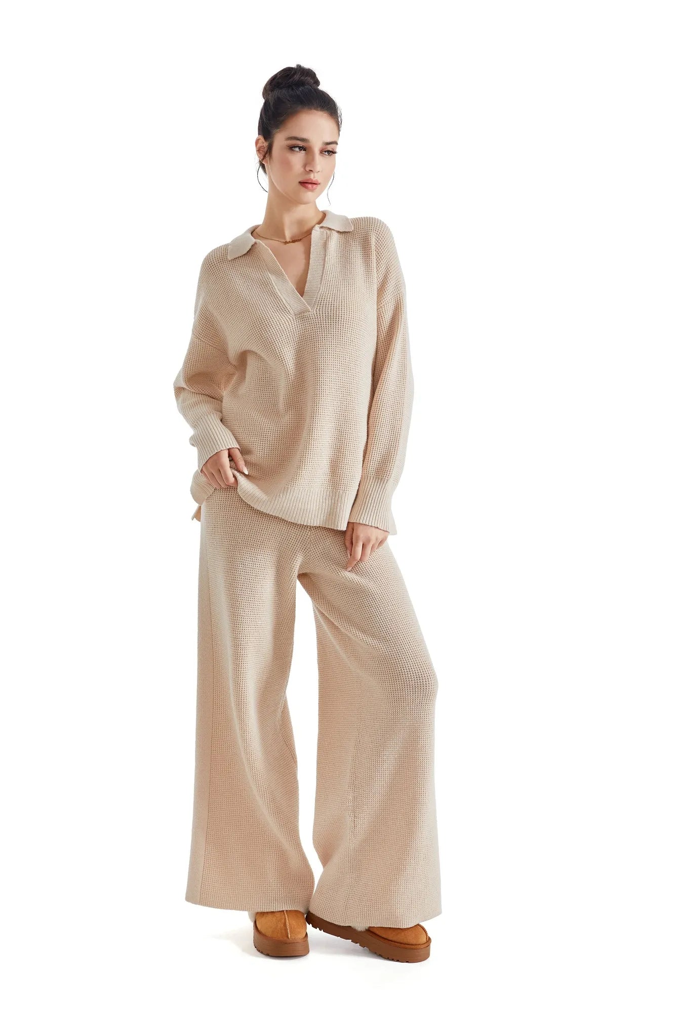 Waffle Knit Sweater Lounge Set-Clothing-SUUKSESS-SUUKSESS